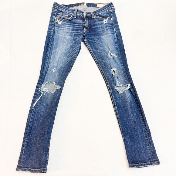 Rag & Bone Capri Denim Jeans Ripped Med/Dark Wash Size 26 - Picture 2 of 9